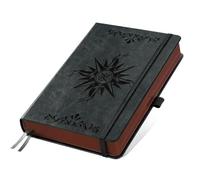 DOODLREAM A5 Vintage Leather Journal, 300 Pages Lined Notebook, Black Compass Hardcover Notebook for Travel Diary, Business, Work and School Daily Writing