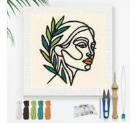 DOODLREAM Abstract Face Art DIY Punch Needle Embroidery Kit for Adult Beginner, 24cm Woman's Profile Punch Stitching Craft Set for Starter with Frame, Fabric Pattern, Threader, Yarn, Punch Needle