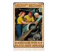 DOODLREAM Aircraft Mechanic Tin Sign 20 x 30 cm Airplane Wall Decor Aviation Metal Sign Vintage Wall Poster for Man Cave Home Bar Pub Yard Decor Gift