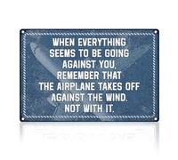 Doodlream Airplane Metal Tin Sign Wall Decor Airplane Takes Off Against Wind Motivational Quote Aviation Enthusiast Military Fan Gift for Men Vintage Poster for Home Room Man Cave Bar Dorm 8 x 12 Inch