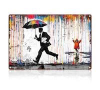 Doodlream Banksy Raining Day Tin Sign Retro Metal Wall Decor 20 x 30cm Vintage Graffiti Hold an Umbrella Wall Art Poster for Home Room Cafes Bar Pub Outdoor Bathroom Kitchen Garage Man Cave Decor Gift