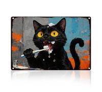 DOODLREAM Bathroom Cat Brushing Teeth Tin Sign Retro Metal Wall Decor 20 x 30 cm Vintage Funny Cute Cat Animal Wall Art Poster for Home Room Cafes Bar Pub Laundry Bathroom Kitchen Man Cave Decor Gift