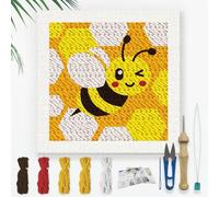 DOODLREAM Bee DIY Punch Needle Embroidery Kit for Adult Beginner, 24cm Bee Honeycomb Animal Insect Punch Stitching Craft Set for Starter with Frame, Fabric Pattern, Threader, Yarn, Punch Needle