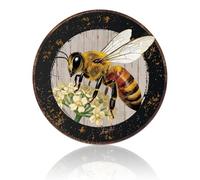 DOODLREAM Bee on Flowers Garden Metal Tin Sign Wall Decor Honeybee 27 x 27 cm Vintage Wall Poster for Garden Home Kitchen Sunroom Nursery Farmhouse Rustic Yard Decor Gift