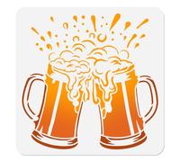 Doodlream Beer Cheers Stencil for Painting Beer Stencil Drawing Template, Mugs DIY Craft Paint Template for Wall Home Decor Wood Burning Card Journal Canvas 30×30cm