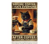 DOODLREAM Black Cat Coffee Bar Wall Decor Sign, Before Coffee I Have Everyone After Coffee Wall Art, Vintage Metal Tin Poster for Home Cafe Bar Kitchen Wall Decor Gift 8 x 12 Inch