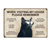 DOODLREAM Black Cat When Visiting My House Please Remember Vintage Tin Sign Metal Retro Art Wall Poster for Home Club Cafe Decor 7.9 X 11.9 Inch
