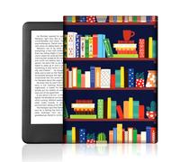 DOODLREAM Bookshelf and Books Pattern Kindle Sleeve for 6-7" Kindle, Books E-Reader Case with Snap Closure, Waterproof Memory Fabric Double-Sided Printed E-Book Cover for Screen Protection
