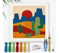 DOODLREAM Cactus DIY Punch Needle Embroidery Kit for Adult Beginner, 24cm Mountains Sunset Punch Stitching Craft Set for Starter with Frame, Fabric Pattern, Threader, Yarn, Punch Needle