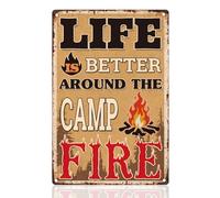 DOODLREAM Camping Tin Sign Life is Better Around The Camp Fire Wall Decor 20 x 30 cm Vintage Metal Sign for RV Home Cafes Bars Club Decor Gift