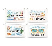 Doodlream Canvas Cruise Ship Makeup Bag - 4Pcs 23 x 15 cm Cruise Essentials Survival Kit Gift Cosmetic Bags Travel Organizer Portable Beach Accessories with Zipper