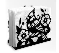 Doodlream Cardinal Bird on Flower Decorative Black Metal Napkin Holder for Table, 12.5 x 11.5 x 5 cm Standing Napkin Holder for Home Kitchen Restaurant Party Coffee Bar Dining Room