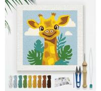 DOODLREAM Cartoon Giraffe Head DIY Punch Needle Embroidery Kit for Adult Beginner, 24cm Cute Giraffe Punch Stitching Craft Set for Starter with Frame, Fabric Pattern, Threader, Yarn, Punch Needle