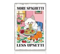 DOODLREAM Cats Eat Spaghetti Metal Tin Sign Wall Decor More Spaghetti Less Upsetti 20 x 30 cm Cute Wall Poster for Home Cafe Room Office Kitchen Restaurant Pub Bar Man Cave Decor Gift