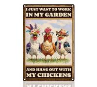 DOODLREAM Chicken Coop Tin Sign Farmhouse Metal Wall Decor I Just Want To Work In My Garden And Hang Out With My Chickens Wall Poster 20 x 30cm