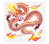 DOODLREAM Chinese Dragon Stencil for Painting, 30 x 30cm Reusable Plastic Dragon Auspicious Clouds Stencil Drawing Template, DIY Craft Paint Template for Wall Home Decor Wood Burning Journal Paper