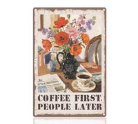 DOODLREAM Coffee Cups Flowers Metal Tin Sign Wall Decor Coffee First, People Later 20 x 30 cm Vintage Wall Poster for Home Cafe Room Kitchen Bar Lounge Office Decor Gift