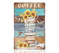DOODLREAM Colorful Coffee Cup Sunflower Wall Decor Sign, Christ Offers Forgiveness for Everyone Everywhere Wall Art, Metal Tin Poster for Home Kitchen Cafe Bar Wall Decor Gift 8 x 12 Inch