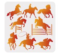 Doodlream Cowboy Rodeo Horsemanship Wall Stencil for Painting, 29.7 x 21cm Horse Galloping Plastic Reusable Stencils, DIY Craft Art Stencil Templates on Wood Fabric Canvas Furniture Journal