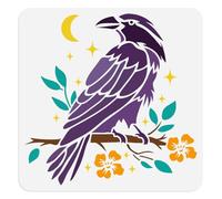DOODLREAM Crow on the Branch Stencil for Painting, 30 x 30cm Reusable Plastic Divination Bird Stencil Drawing Template, DIY Craft Paint Template for Wall Home Decor Wood Burning Card Journal Paper