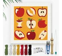 DOODLREAM Cut Apples DIY Punch Needle Embroidery Kit for Adult Beginner, 24 cm Fruit Punch Stitching Craft Set for Starter with Frame, Fabric Pattern, Threader, Yarn, Punch Needle