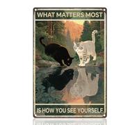 DOODLREAM Cute Cat Tin Sign Retro Metal Wall Decor 20 x 30cm Vintage What Matters Most is How You See Yourself Wall Art Poster for Home Cafes Bathroom Garden Gallery Man Cave Office Clubs Decor Gift