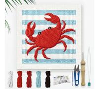 DOODLREAM Cute Crab DIY Punch Needle Embroidery Kit for Adult Beginner, 24cm Crab Animal Punch Stitching Craft Set for Starter with Frame, Fabric Pattern, Threader, Yarn, Punch Needle