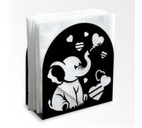 Doodlream Cute Little Elephant and Hearts Decorative Black Metal Napkin Holder for Table, 13.5 x 12.5 x 5 cm Animal Standing Napkin Holder for Home Kitchen Restaurant Party Coffee Bar Dining Room