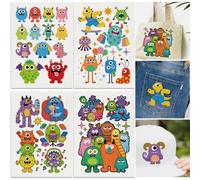 DOODLREAM Cute Monster Water Soluble Hand Sewing Stabilizers, 29.7 x 21 cm Cartoon Monster Patterns Embroidery Pattern Stabilizer, 4 Sheets Embroidery Paper