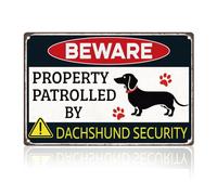 DOODLREAM Dachshund Warning Tin Sign Beware Property Patrolled by Dachshund Security Wall Decor 20 x 30 cm Metal Sign for Home Dog Room Gate Garden Yard Farmhouse Bars Decor Gift