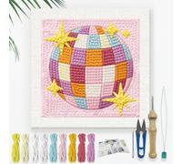 DOODLREAM Disco Ball Punch Needle Kit for Beginner, 24x24cm Color Light Ball Punch Stitching Craft Set, DIY Embroidery Starter with Printed Frame, Instruction, Threader, Yarn, Pinch Needle