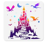 DOODLREAM Dragons Castle Wall Stencil Template 30 X 30 CM Stars and Moon Reusable Plastic Stencils for Painting on Wood Wall Fabric Glass Furniture Painting DIY Home Decor or Craft Stencil