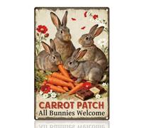 DOODLREAM Easter Rabbit Carrot Metal Tin Sign Wall Decor Carrot Patch All Bunnies Welcome 20 x 30 cm Vintage Wall Poster for Home Kitchen Farmhouse Dorm Bedroom Yard Garage Garden Decor Gift