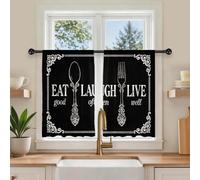 DOODLREAM Eat Laugh Live Printed Polyester Short Kitchen Curtains 27.5" W x 36" L, Rod Pocket Vintage Cutlery Curtains, Small Decorative Window Curtains for Kitchen, Living Room, RV, 2 Panels