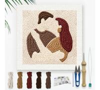 DOODLREAM Embracing Lovers DIY Punch Needle Embroidery Kit for Adult Beginner, 24cm Valentine's Day Punch Stitching Craft Set for Starter with Frame, Fabric Pattern, Threader, Yarn, Punch Needle