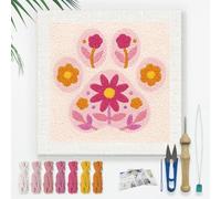 DOODLREAM Florals Paw DIY Punch Needle Embroidery Kit for Adult Beginner, 24cm Animal Paw Punch Stitching Craft Set for Starter with Frame, Fabric Pattern, Threader, Yarn, Punch Needle