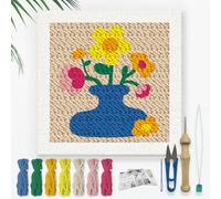 DOODLREAM Flower Vase DIY Punch Needle Embroidery Kit for Adult Beginner, 24cm Flower Punch Stitching Craft Set for Starter with Frame, Fabric Pattern, Threader, Yarn, Punch Needle