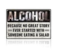 DOODLREAM Funny Bar Alcohol Tin Sign Retro Metal Wall Decor 20 x 30cm Beer No Great Story Started with Salad Vintage Wall Art Poster for Home Coffee Cafe Room Bar Man Cave Pub Decor Gift