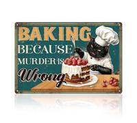 DOODLREAM Funny Black Cat Chef Baking Cake Kitchen Wall Decor Sign,Baking Because Murder Is Wrong Cat Wall Art, Vintage Metal Tin Poster for Home Kitchen Cake Shop Wall Decor Gift 8 x 12 Inch
