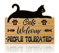 DOODLREAM Funny Cat Welcome Metal Tin Sign Wall Decor Cats Welcome People Tolerated 33 x 26.9 cm Vintage Wall Poster for Pet Shop Room Gate Fence Home Decor, Cat Lover Gift