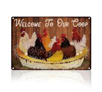 DOODLREAM Funny Chicken Coop Tin Sign Retro Metal Wall Decor 20 x 30cm Welcome to Our Coop Wall Art Poster for Yard Garage Farm Garden, Plaque Outdoor for Home Fence