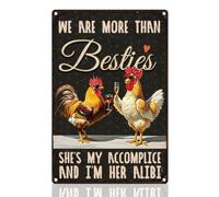 DOODLREAM Funny Chicken Gifts Tin Sign Retro Metal Wall Decor for Friends 20 x 30cm We're More Than Besties Wall Art Poster for Home Farm Chicken Coop Farmhouse Kitchen Garden Outdoor Decor