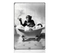 DOODLREAM Funny Chimpanzee in Bathtub Retro Wall Decor Metal Tin Sign 20 x 30cm Black and White Animal Gorilla Vintage Wall Art Poster for Bathroom Toilet Man Cave Home Club Decor