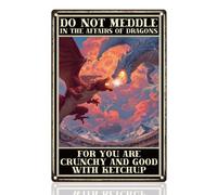 DOODLREAM Funny Fighting Dragon Tin Sign Do Not Meddle in the Affairs of Dragons 20 x 30 cm Wall Decor Metal Sign Vintage Wall Poster for Home Man Cave Garage Cafe Bar Decor Gift