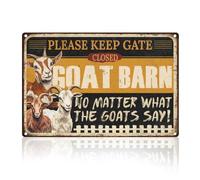 DOODLREAM Funny Goat Barn Sign Farmhouse Wall Decor Please Keep Gate Closed No Matter What Goats Say Outdoor Yard Metal Tin Sign Vintage Poster for Home Garden Country Farm Wall Decor Gift 8" x 12"