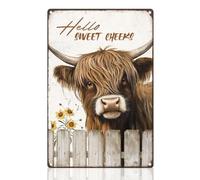 DOODLREAM Funny Highland Cow Western Retro Bathroom Wall Decor Metal Tin Sign Hello Sweet Cheeks Vintage Wall Art Poster for Man Cave Home Cafe Clubs Decor