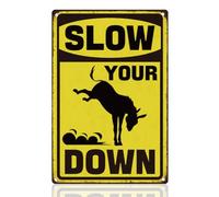 DOODLREAM Funny Slow Down Tin Sign Vintage Donkey Wall Decor 20 x 30 cm Road Drive Slow Warning Metal Sign for Home Man Cave Garage Bar Pub Club Yard Decor Gift