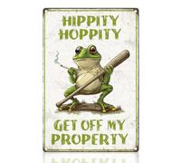 DOODLREAM Funny Warning Frog Tin Sign, Vintage Metal Wall Decor | 30 x 20 cm Retro Plaque, Hippity Hoppity Get Of My Property Sign, Waterproof Art Decor for Home Bedroom Garage Man Cave Gift