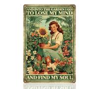 DOODLREAM Garden Flower Lady Lost My Mind Metal Tin Sign Wall Decor