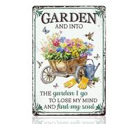 DOODLREAM Garden Yard Wall Decor Sign, 'Flower Cart The Garden I Go To' Wall Art, Vintage Tin Poster, 12 x 8 Inch